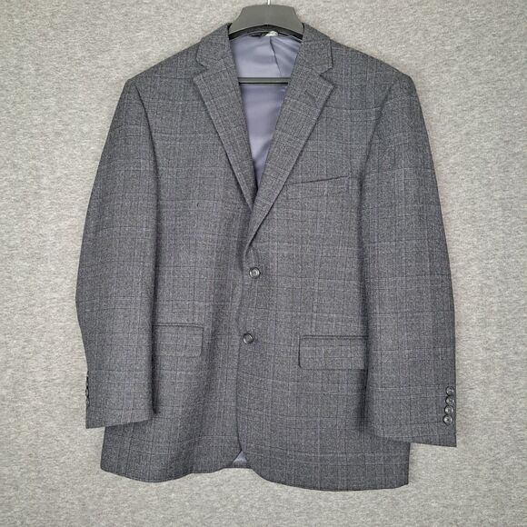 42R Jos A Bank Traveler Gray Plaid Windowpane Wool Sport Coat Blazer Jacket - Picture 2 of 16